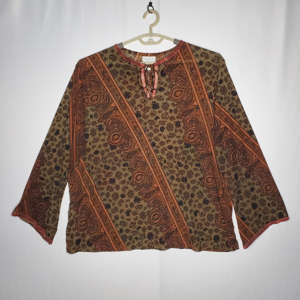 Vtg 90s Avenue Top Women 26/28 Paisley Velvet 3/4 Flare Forest Fairy Boho Grunge